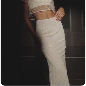 Meshki Cream Sparkle Pencil Skirt
